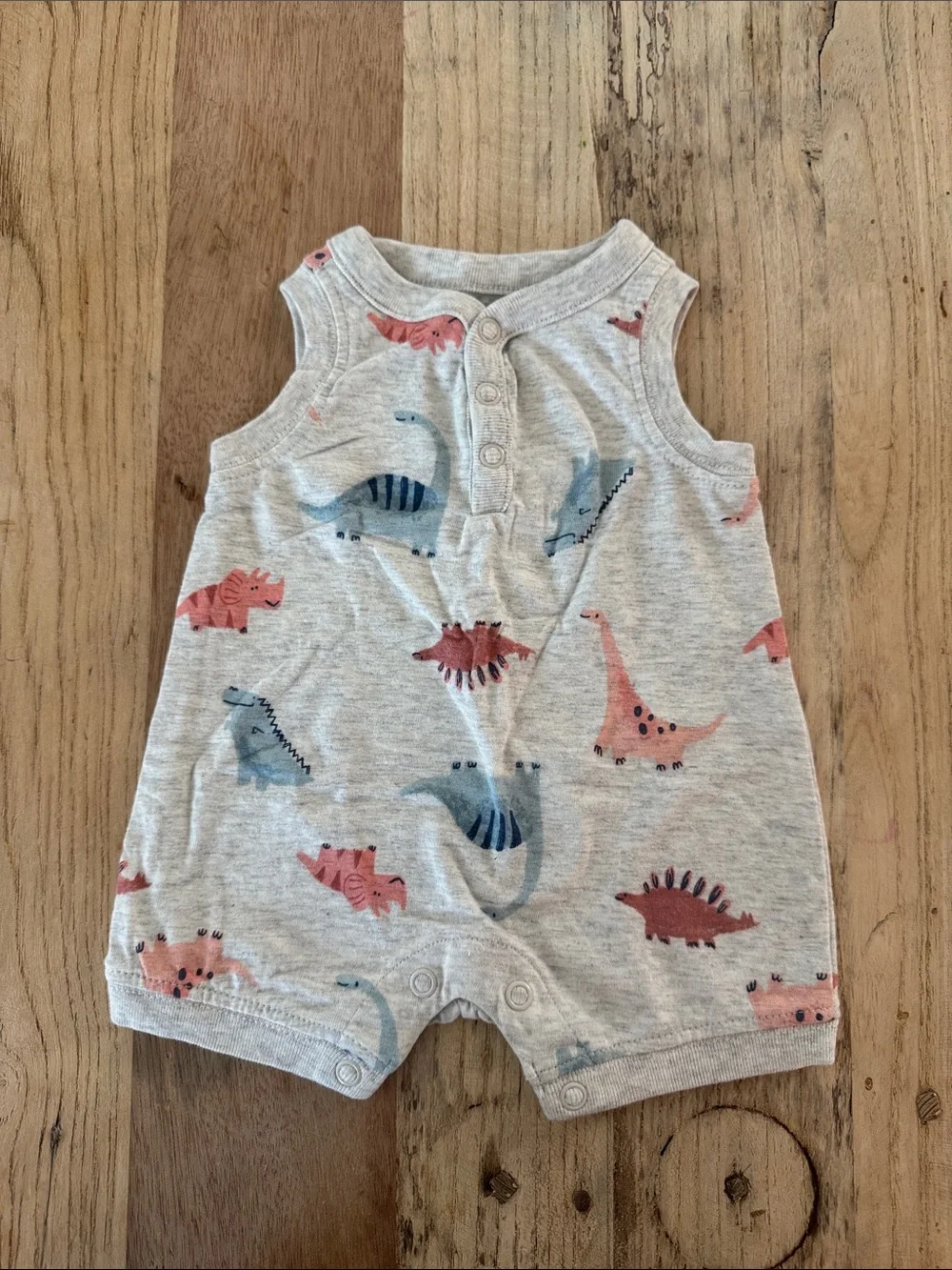 Carter's Gray Sleeveless Dino Print One-Piece Bodysuit